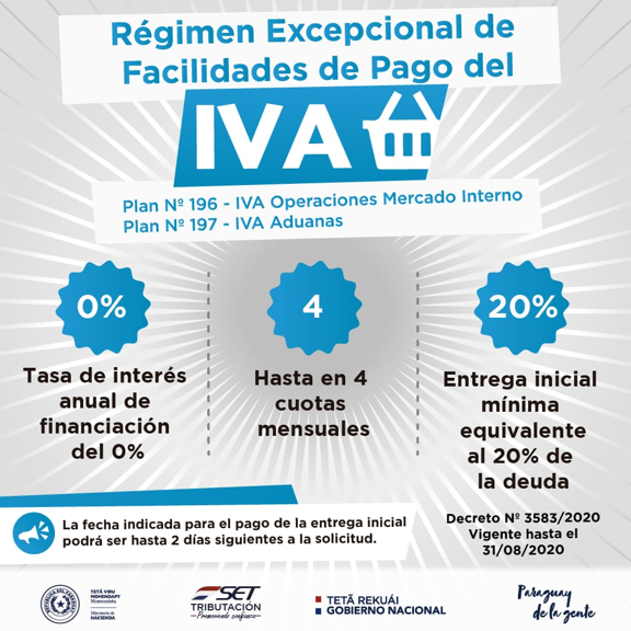 SET ofrece facilidades para el pago de IVA en régimen excepcional