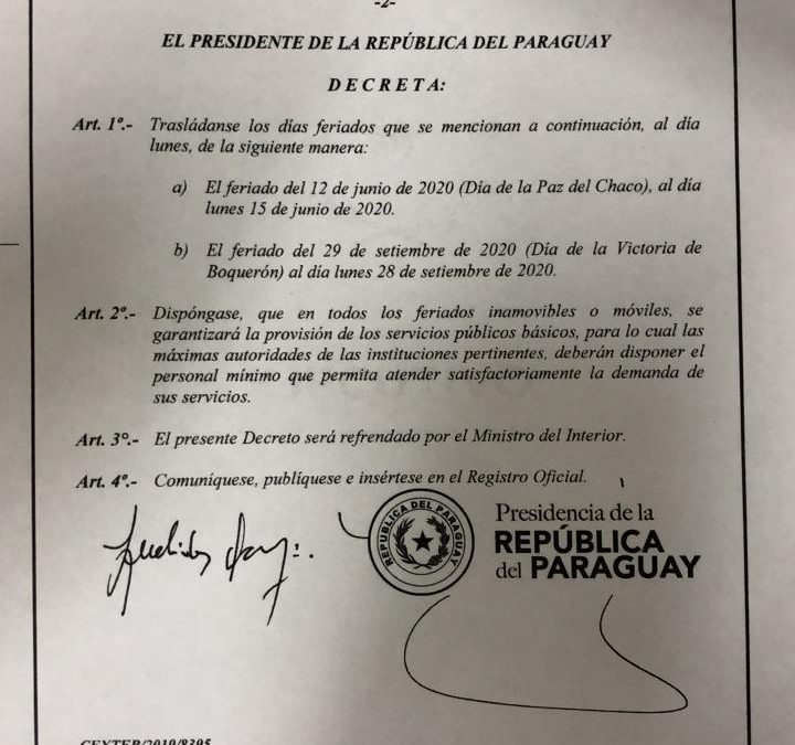 Ejecutivo decretó el traslado del feriado de la Paz del Chaco
