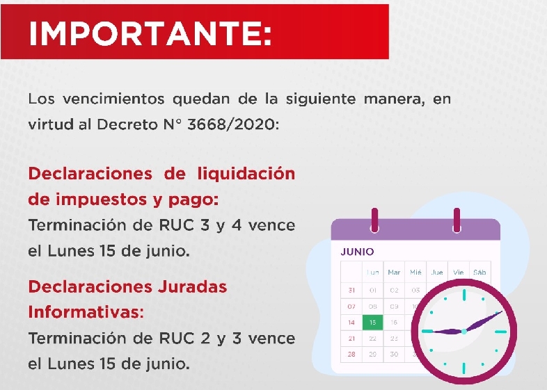 Vencimientos de obligaciones tributarias se trasladan al 15 de junio