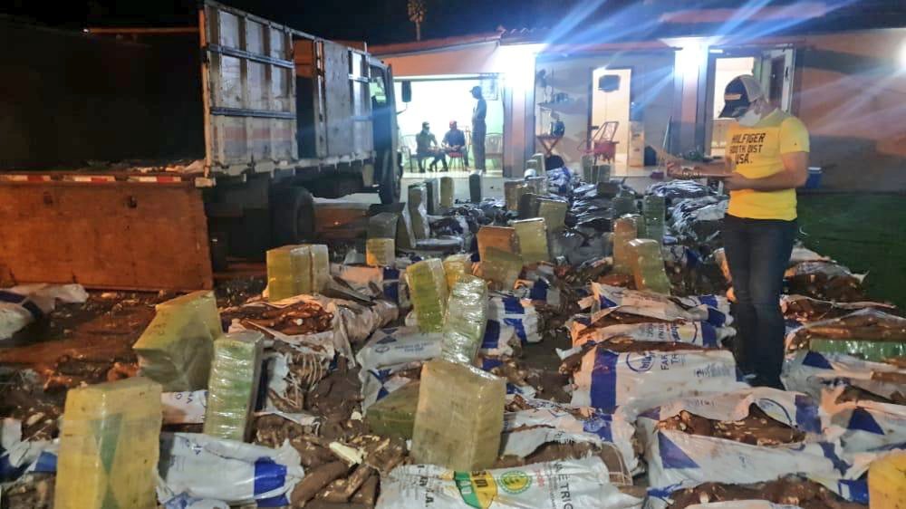 Incautan tonelada de marihuana oculta entre bolsas de mandioca