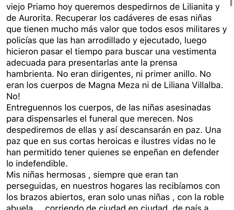 Hermana de Alcides Oviedo confirma identidad de las menores abatidas