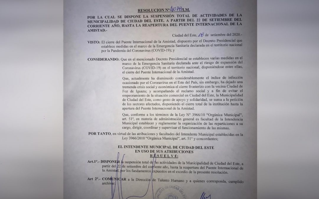 Comuna de CDE suspende actividades hasta la reapertura total del Puente de la Amistad