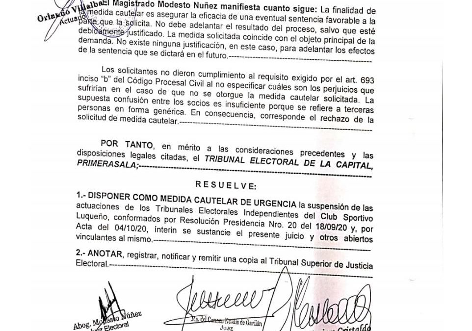 Justicia Electoral suspende asamblea en Sportivo Luqueño