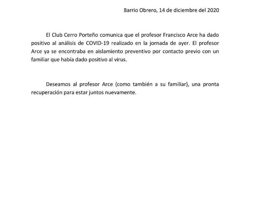 Francisco “Chiqui” Arce dio positivo al Covid-19