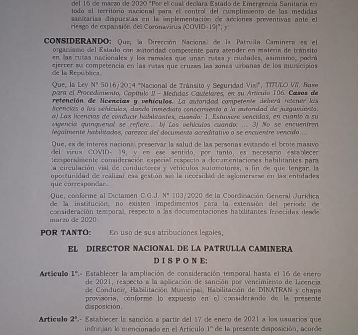 Hasta el 16 de enero no aplicarán multas por vencimiento de documentaciones