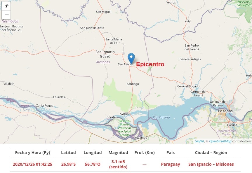 Leve temblor se sintió en Misiones