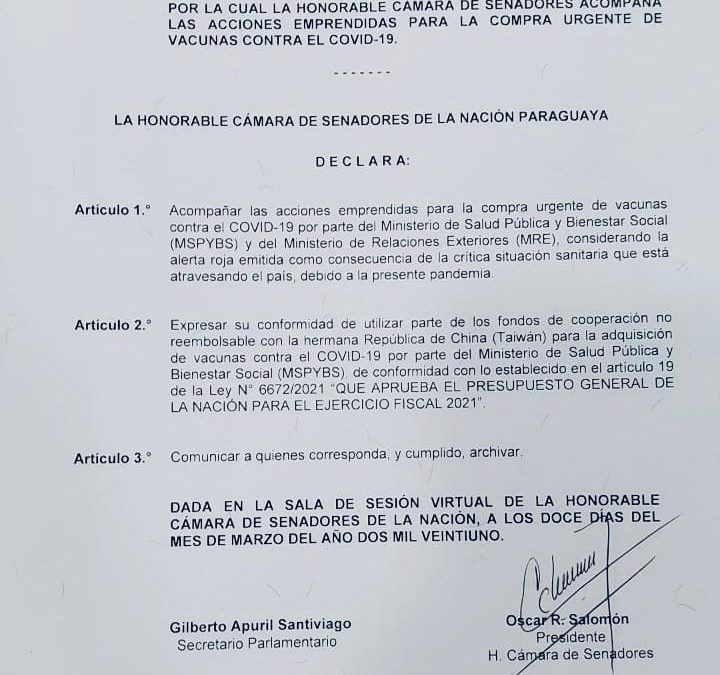Senado respalda compra de 2 millones de vacunas anticovid