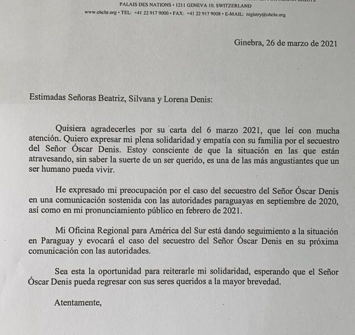 ONU tratará secuestro de Óscar Denis en la próxima comunicación con autoridades