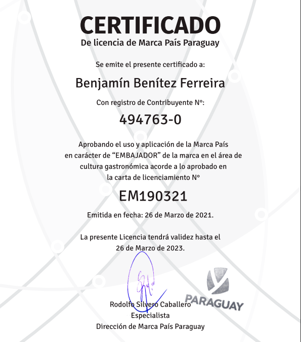 Benjamín Benítez, embajador de la gastronomía paraguaya