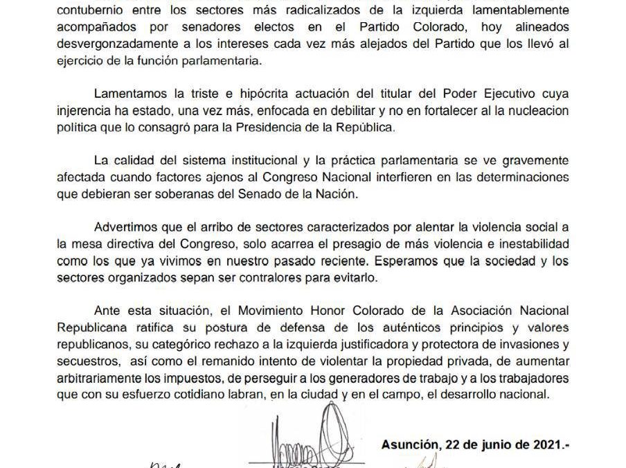 Honor Colorado lamenta alianza oficialista con radicales de izquierda