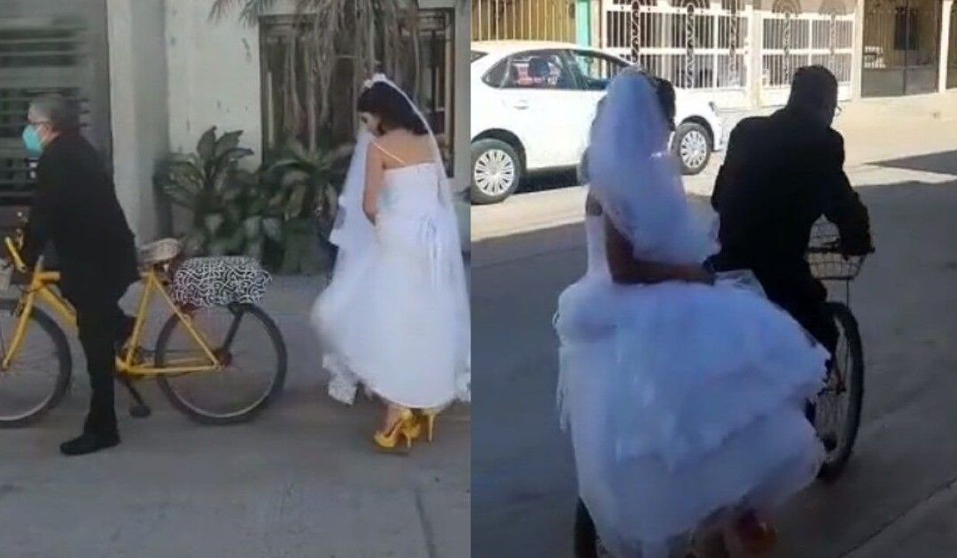 Padre llevó a su hija en bicicleta a la iglesia para casarse