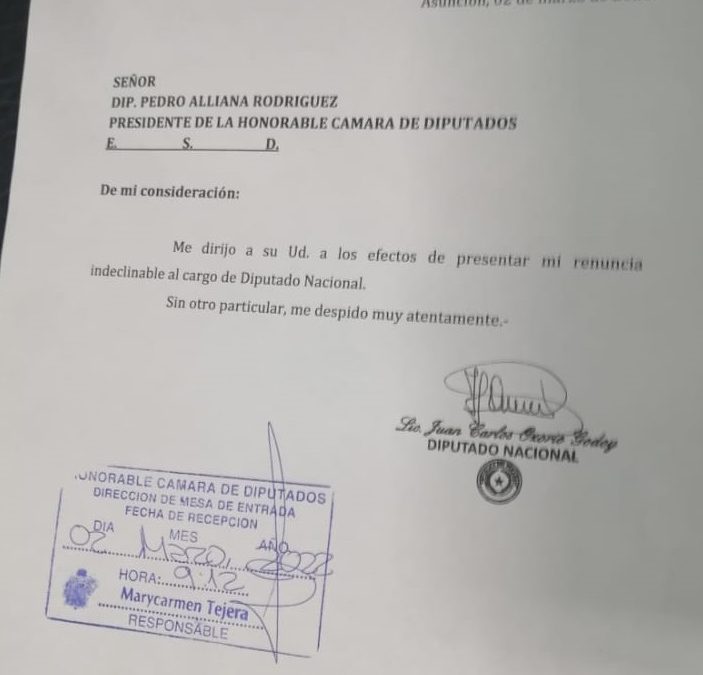 “Me voy por estrés”, expresó Ozorio, tras presentar su renuncia en Diputados