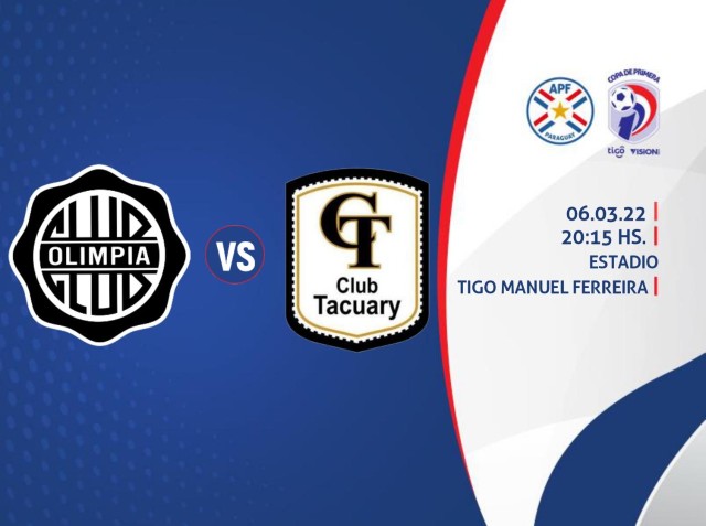 Olimpia recibe a Tacuary desde las 20:15 en Para Uno