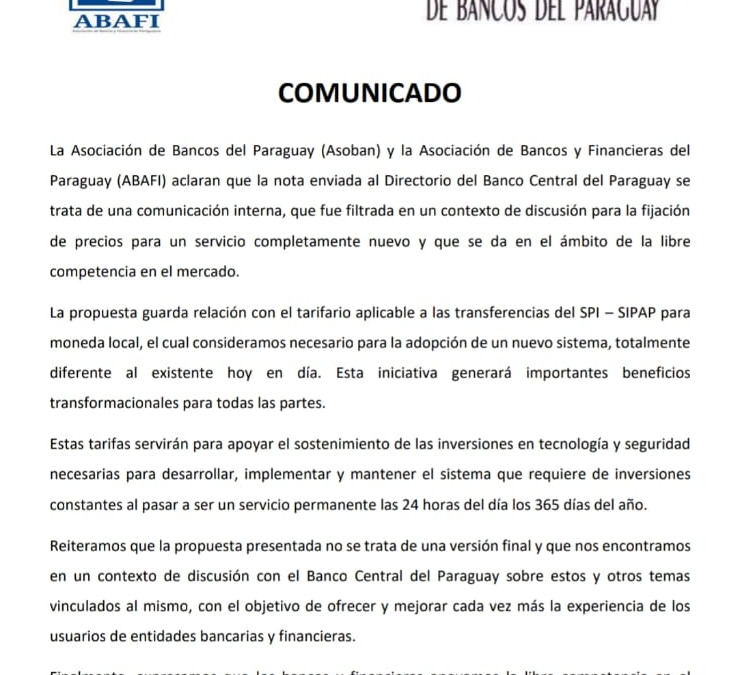 Cobro por transferencias bancarias: Asoban dice que aún está “en discusión”