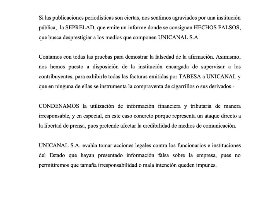 Comunicado de Unicanal S.A.