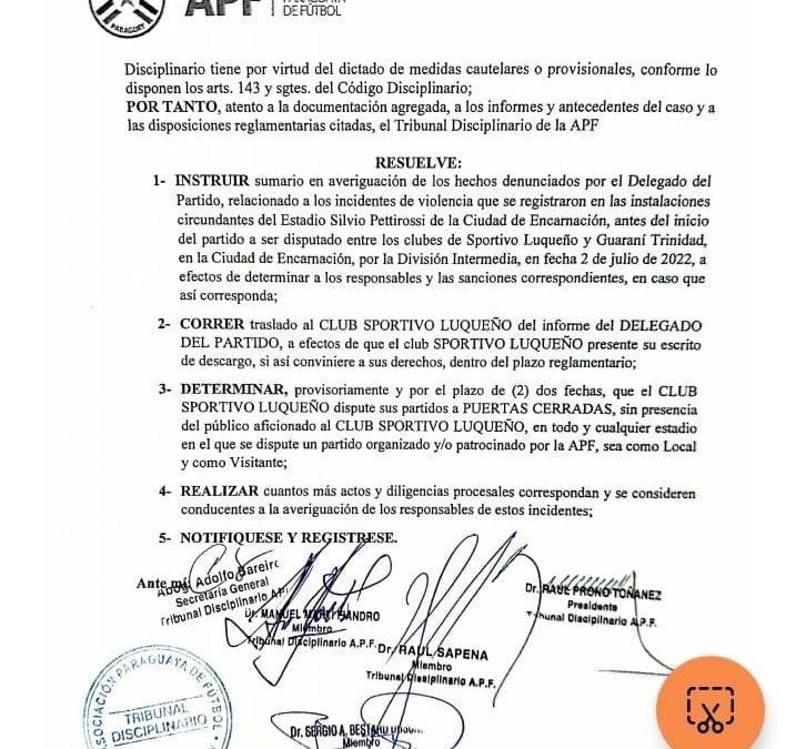 Tras enfrentamiento entre barras, Luqueño jugará sin su público por dos fechas