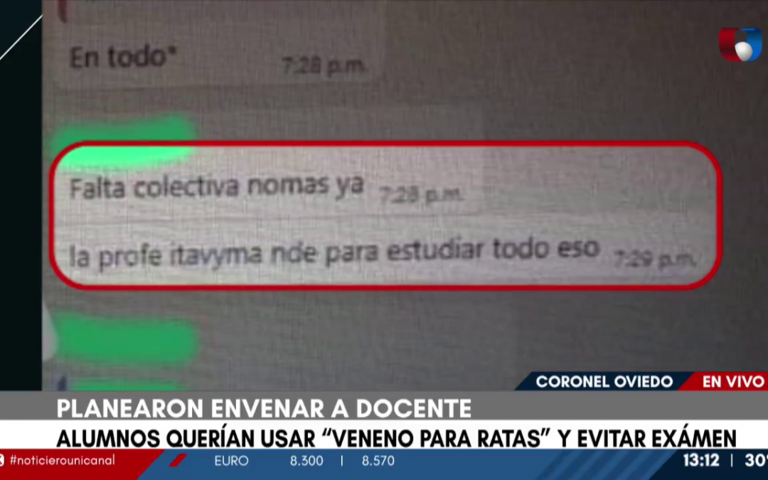 Coronel Oviedo: Alumnos querían envenenar a docente para evitar examen