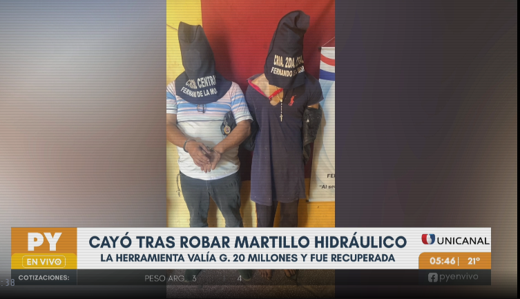 Cayó tras robar un martillo hidráulico que vendió por 20 mil guaraníes